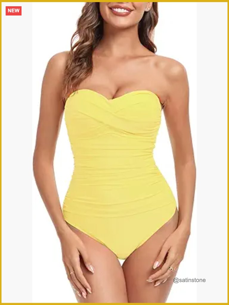 Tummy Control One Piece Swimsuit Bandeau Strapless Bathing Suit